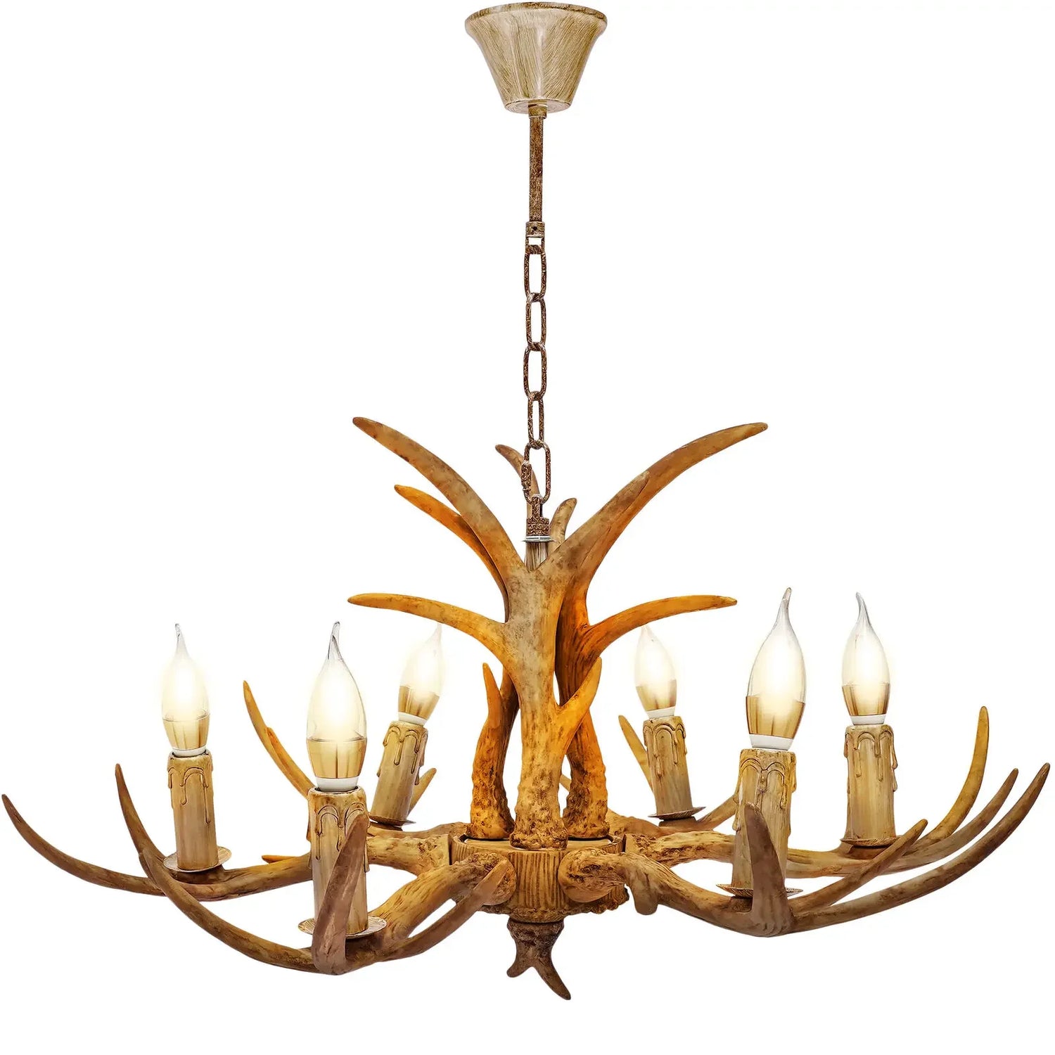 Lustre Bois Cerf Rustique 6 Lumières LED