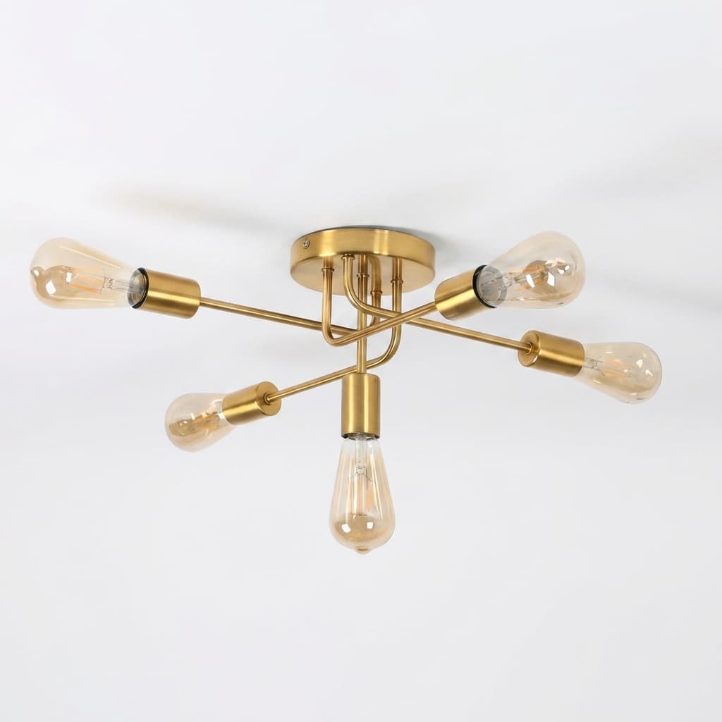 Lustre Industriel Métal Doré 5 Lumières