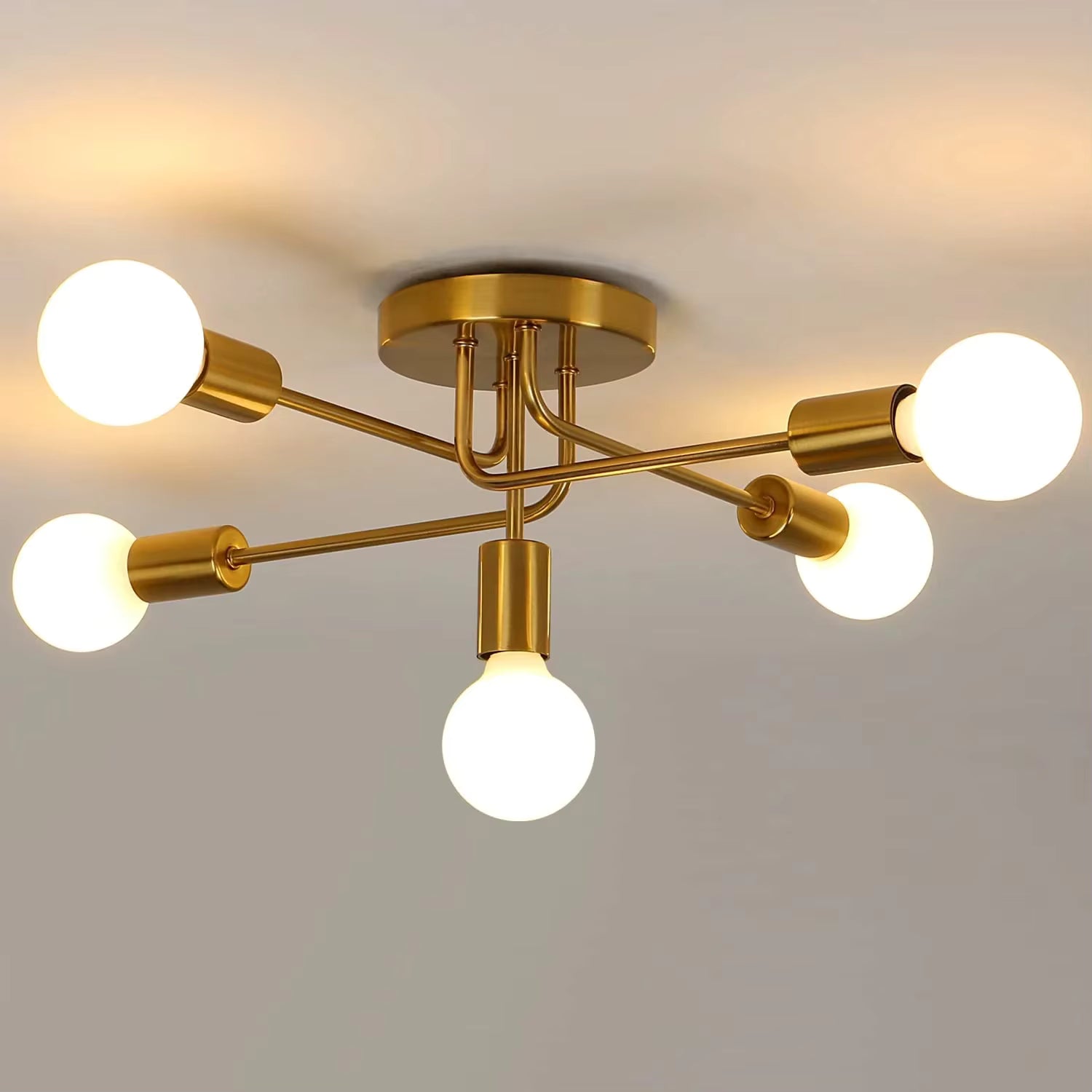Lustre Industriel Métal Doré 5 Lumières