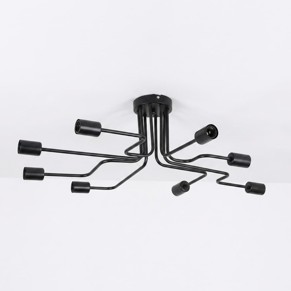 Lustre Industriel Métal Noir 8 Lumières
