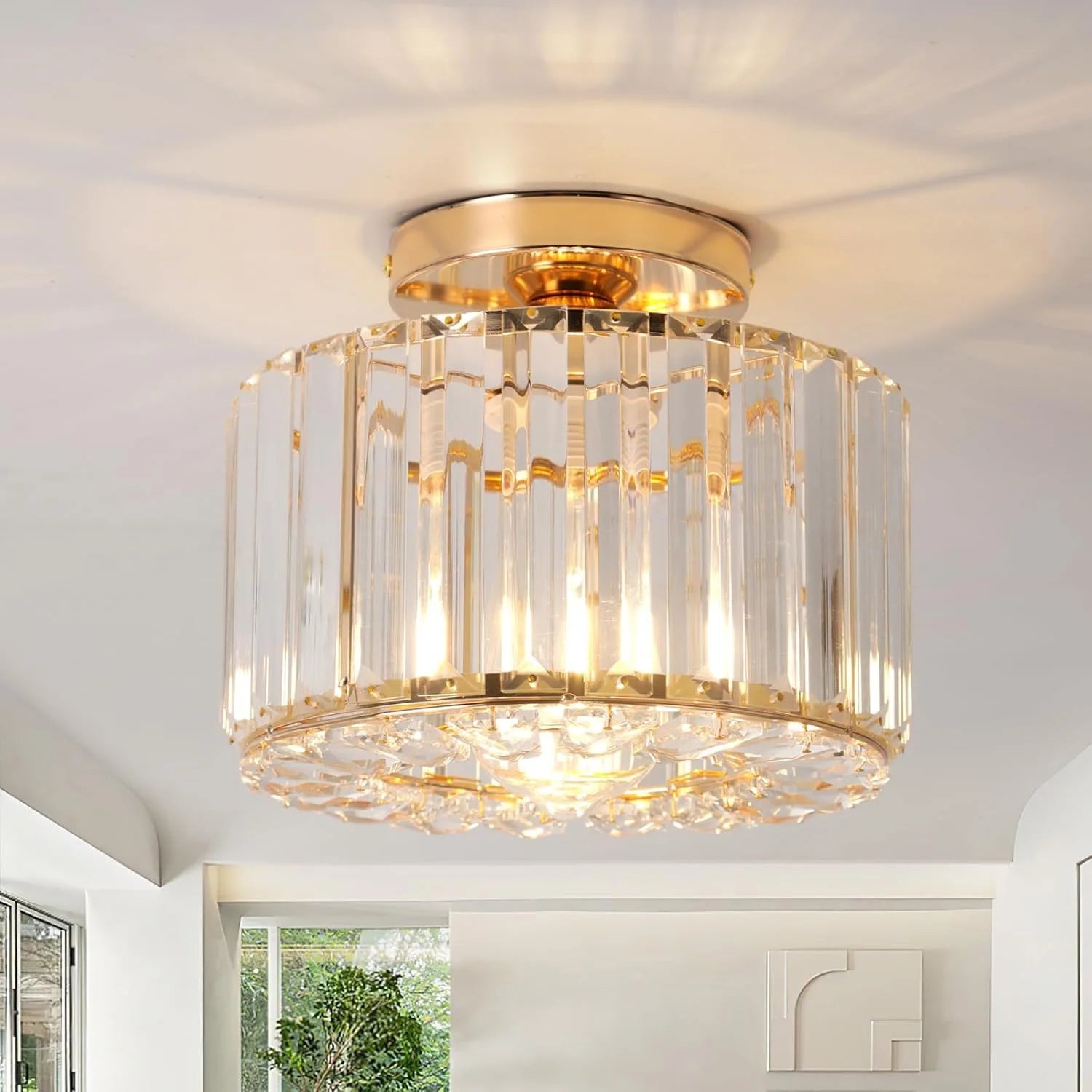 Plafonnier Cristal Doré Moderne E27