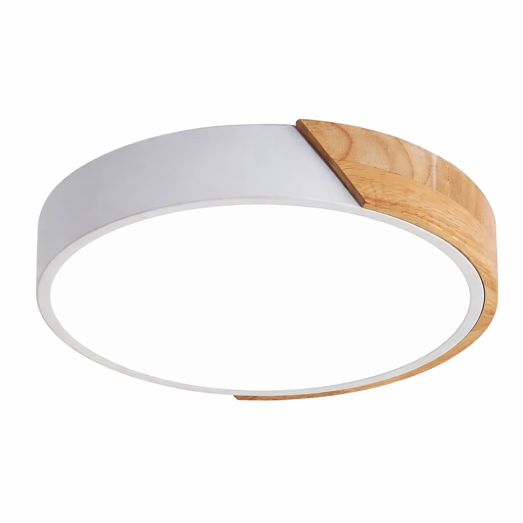 Plafonnier LED Rond Bois Et Blanc Moderne 30W