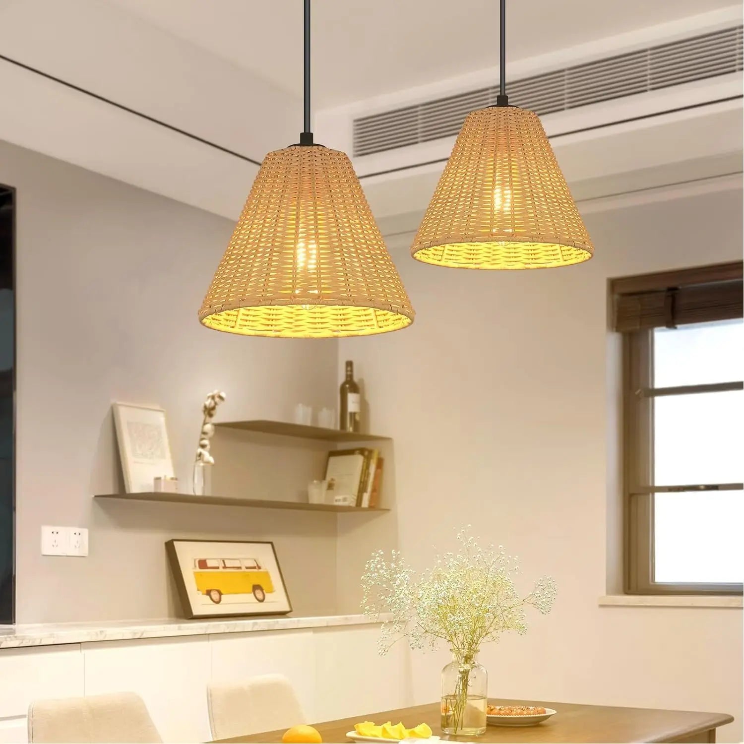 Suspension Bambou Noir E27 Hauteur Réglable