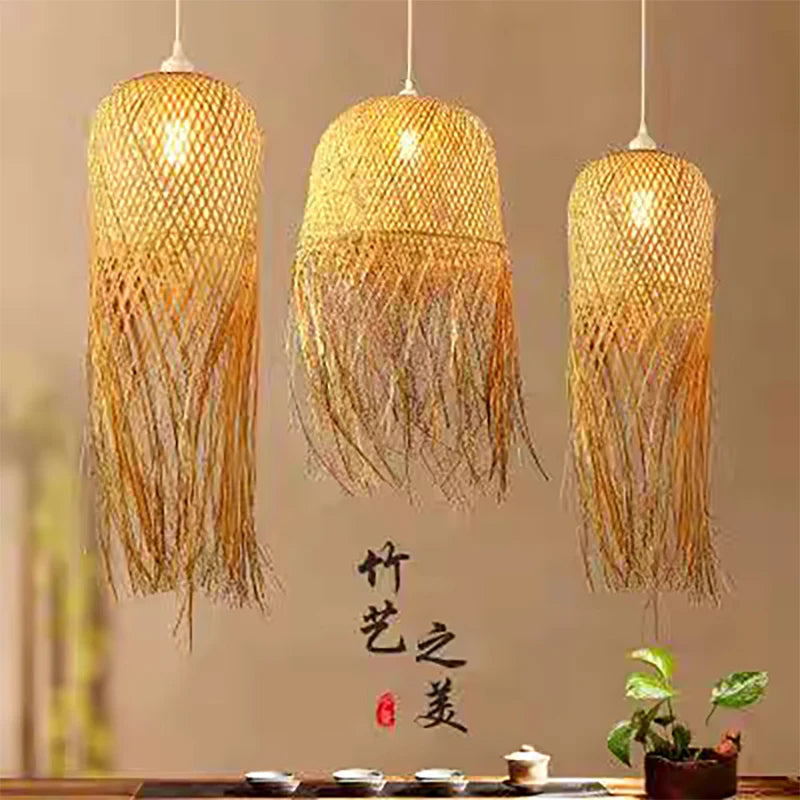 Suspension Bambou Tressé Style Asiatique E27