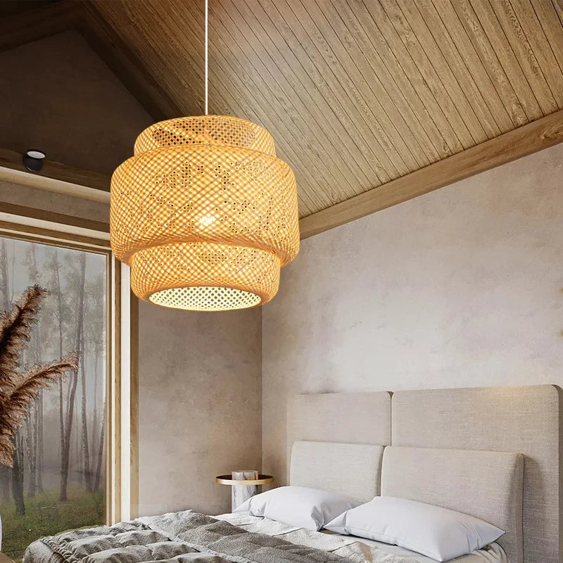 Suspension Bambou Tressé Style Vintage E27