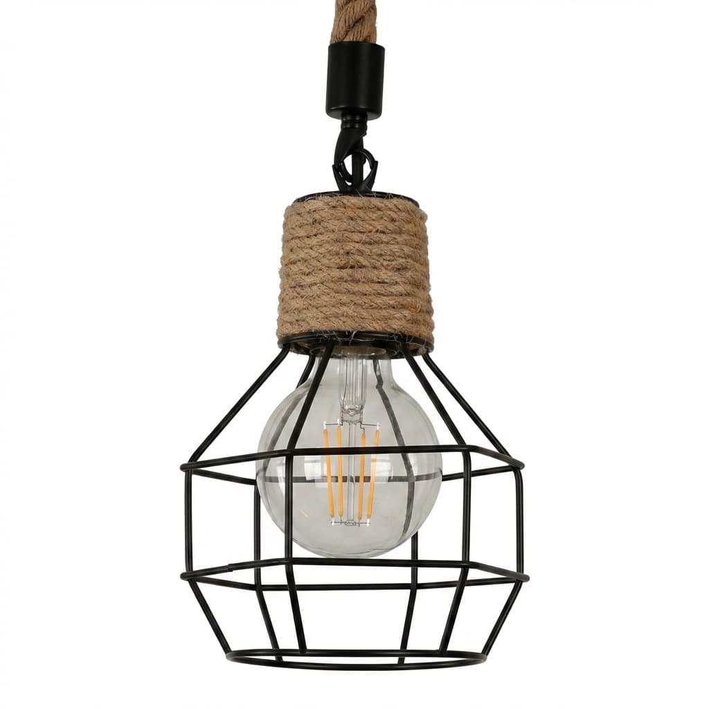Suspension Bois Corde Vintage Industrielle