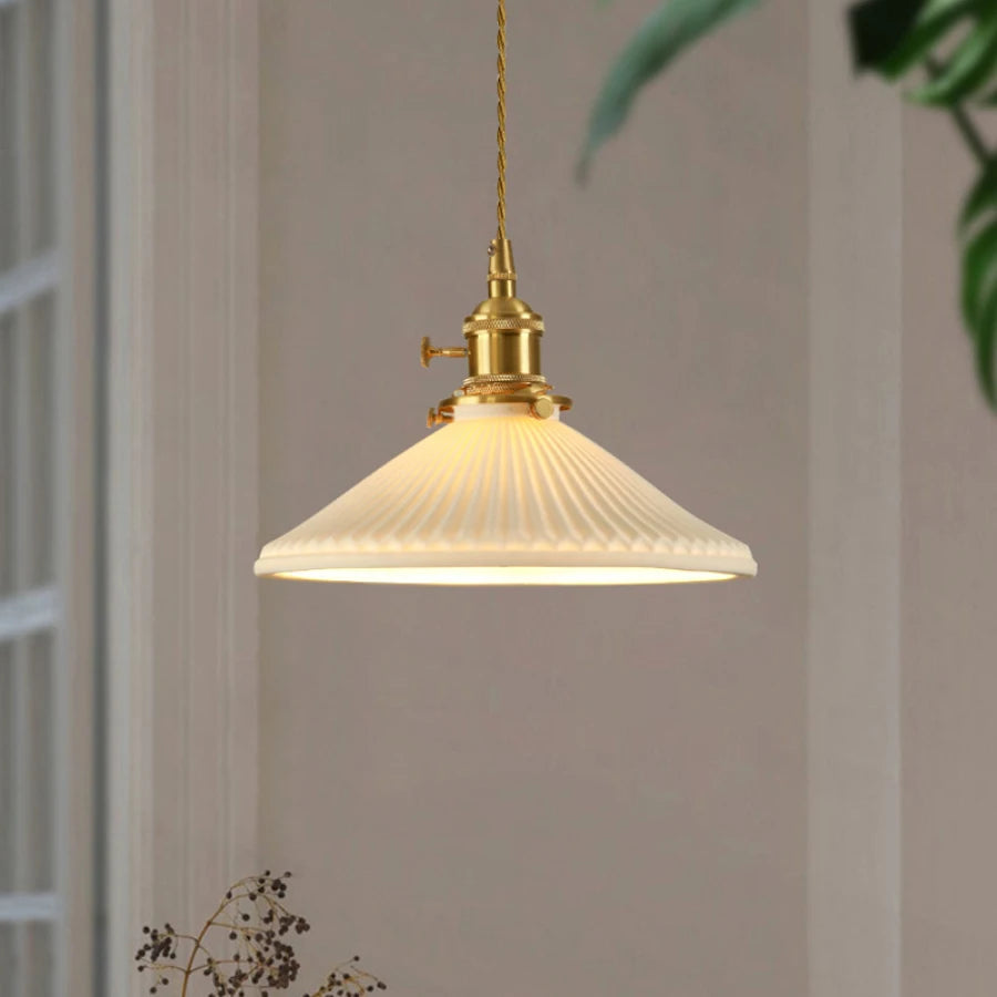 Suspension Céramique Blanche Style Japonais E27