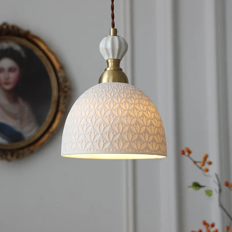 Suspension Céramique Cuivre Style Français E27