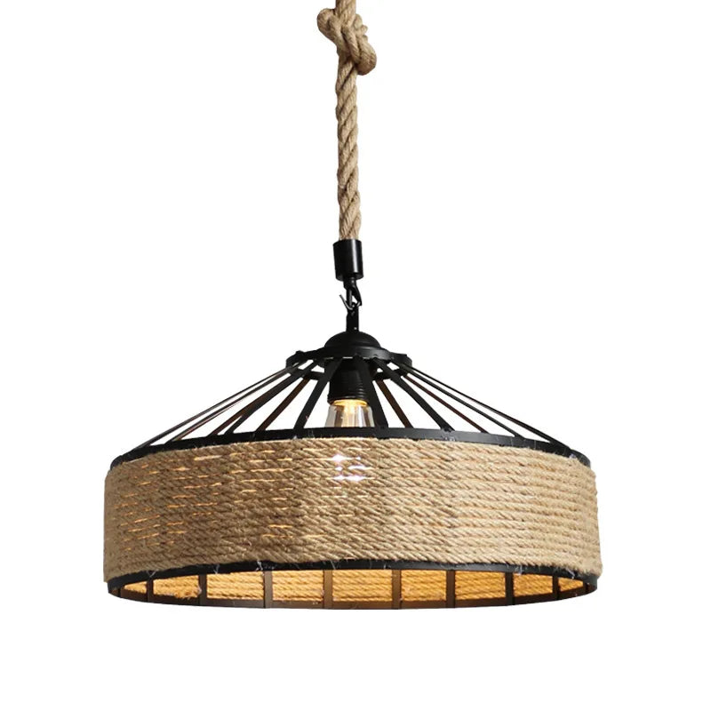 Suspension Cage Métal et Corde Chanvre Industrielle E27