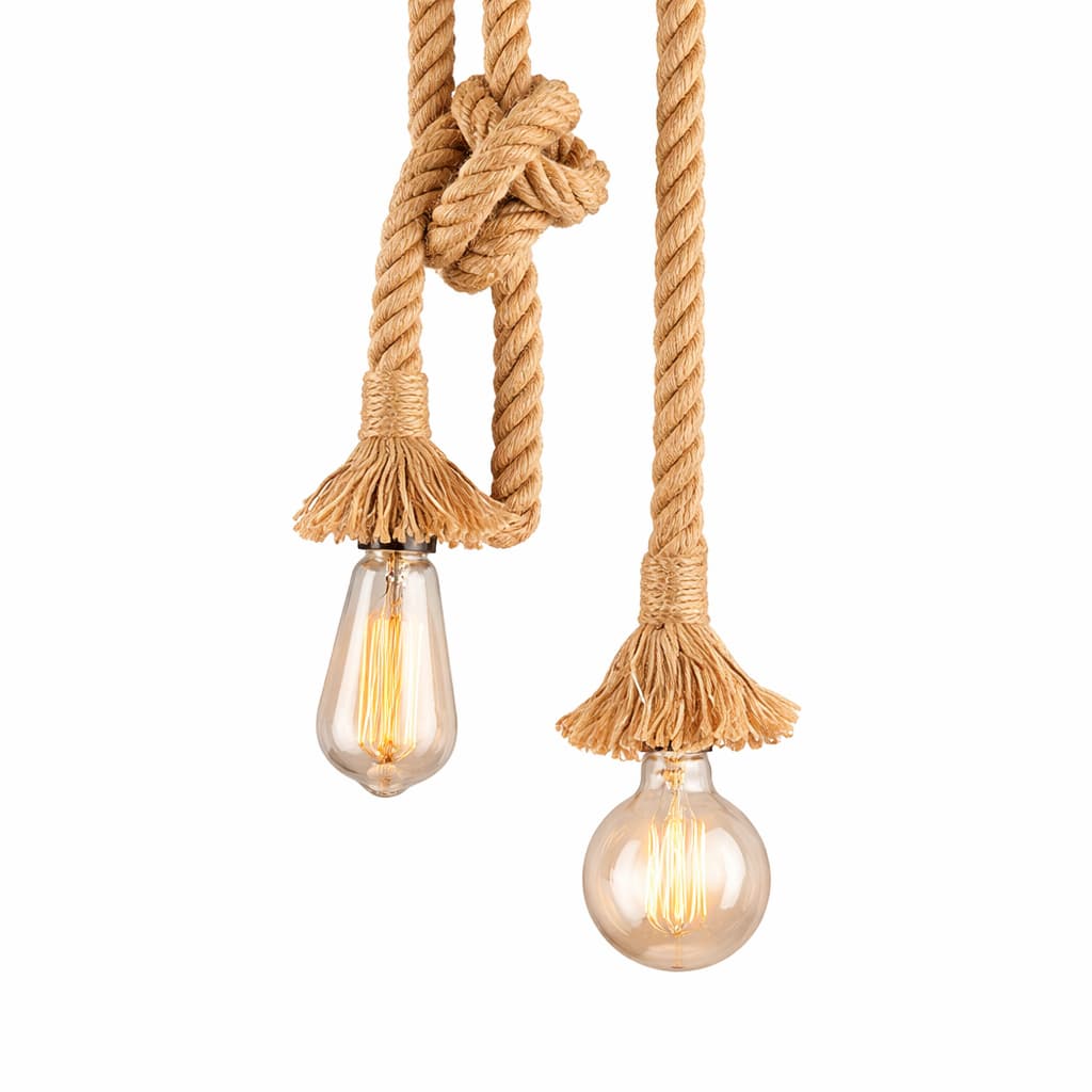 Suspension Corde Chanvre Vintage Industrielle 2 Lumières E27