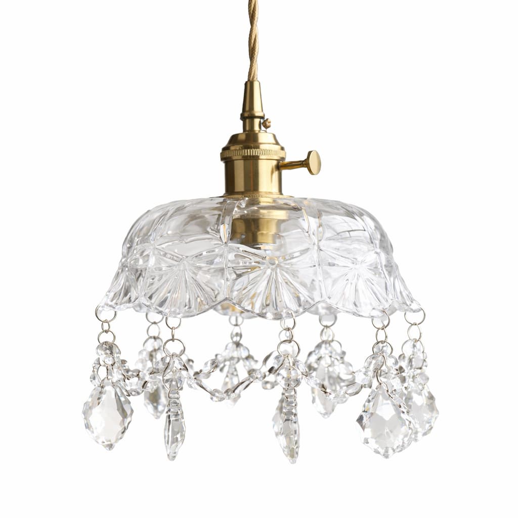 Suspension Cristal Et Cuivre Doré Style Français E27