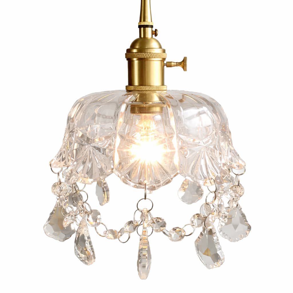 Suspension Cristal Et Cuivre Doré Style Français E27