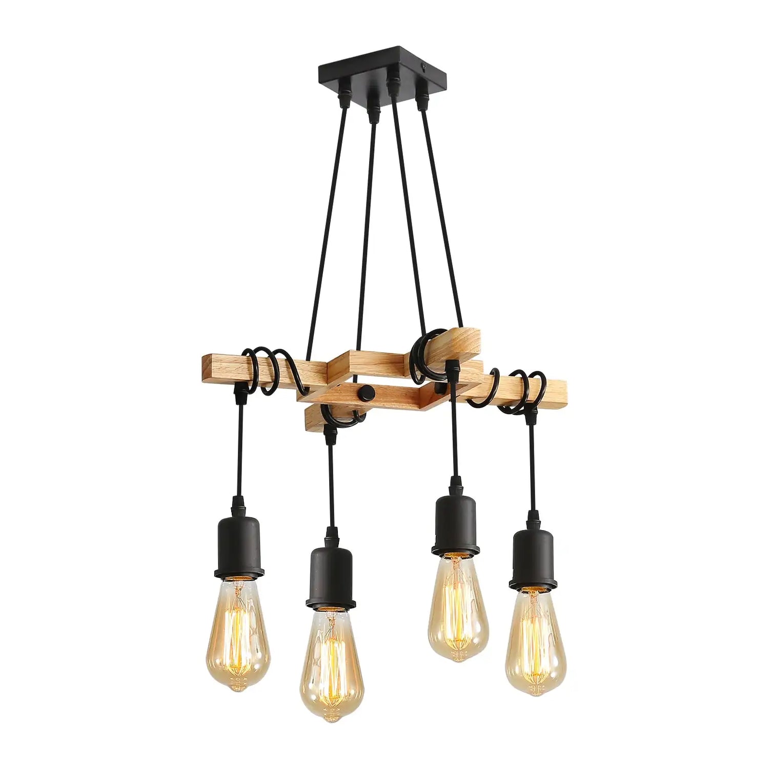 Suspension Industrielle Bois Noir 4 Lumières