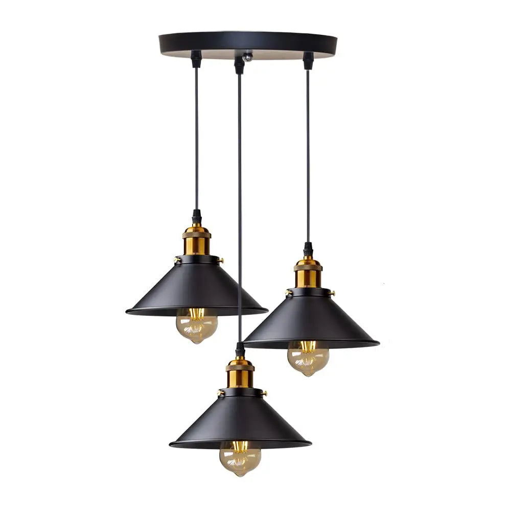 Suspension Industrielle Métal Noir 3 Lumières