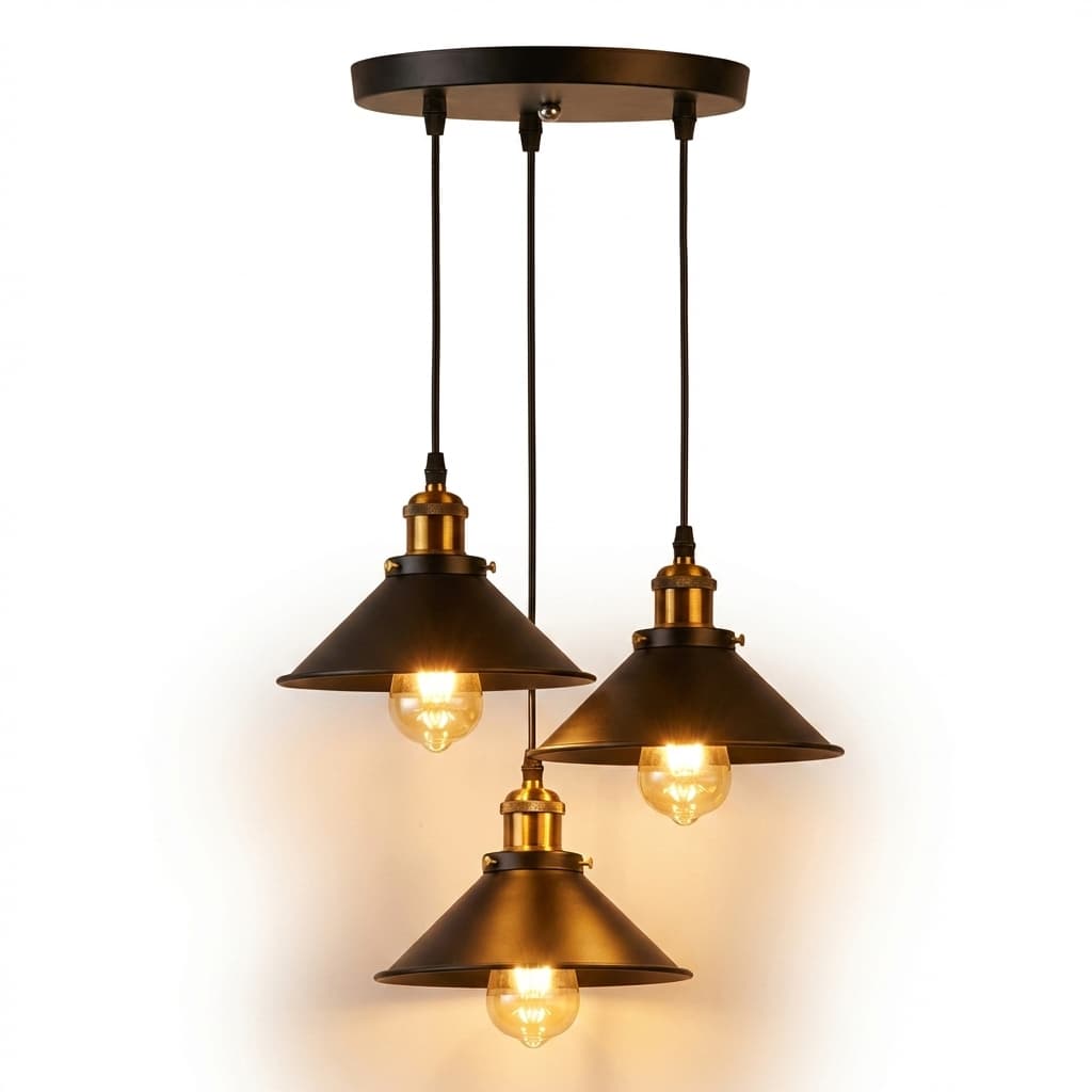 Suspension Industrielle Métal Noir 3 Lumières