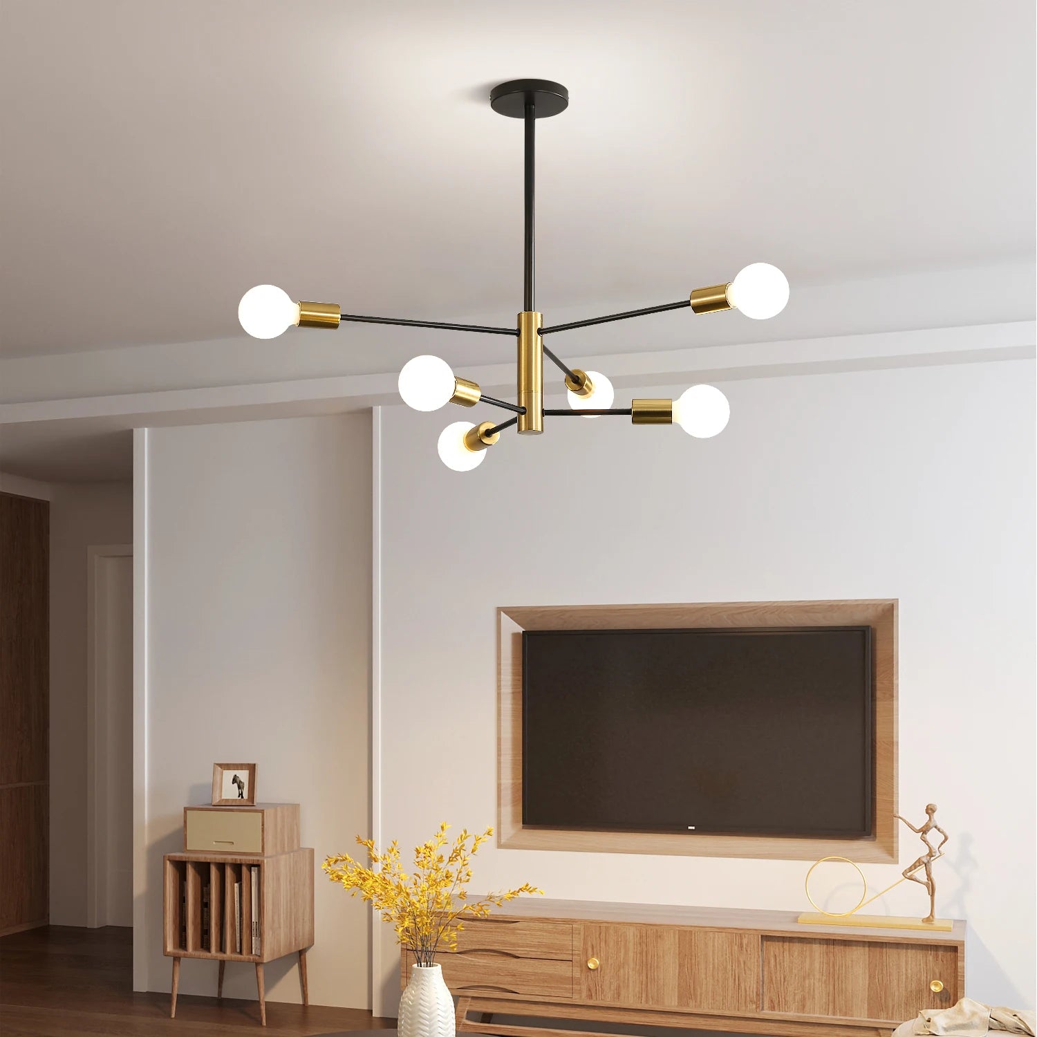 Suspension Industrielle Métal Noir Doré 6 Lumières