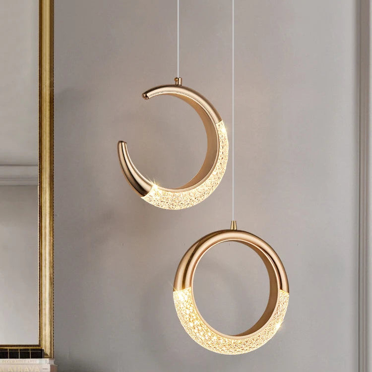 Suspension Lune Moderne Double Anneau LED Design
