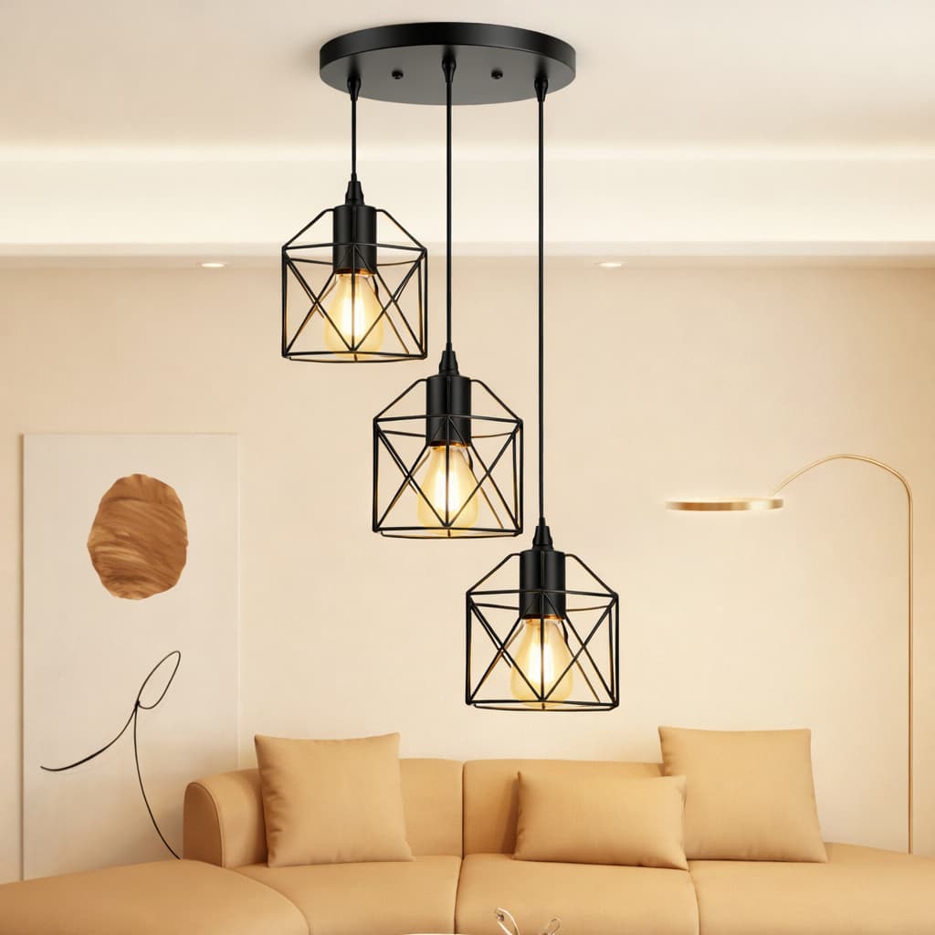 Suspension Métal Noir Vintage 3 Lumières E27