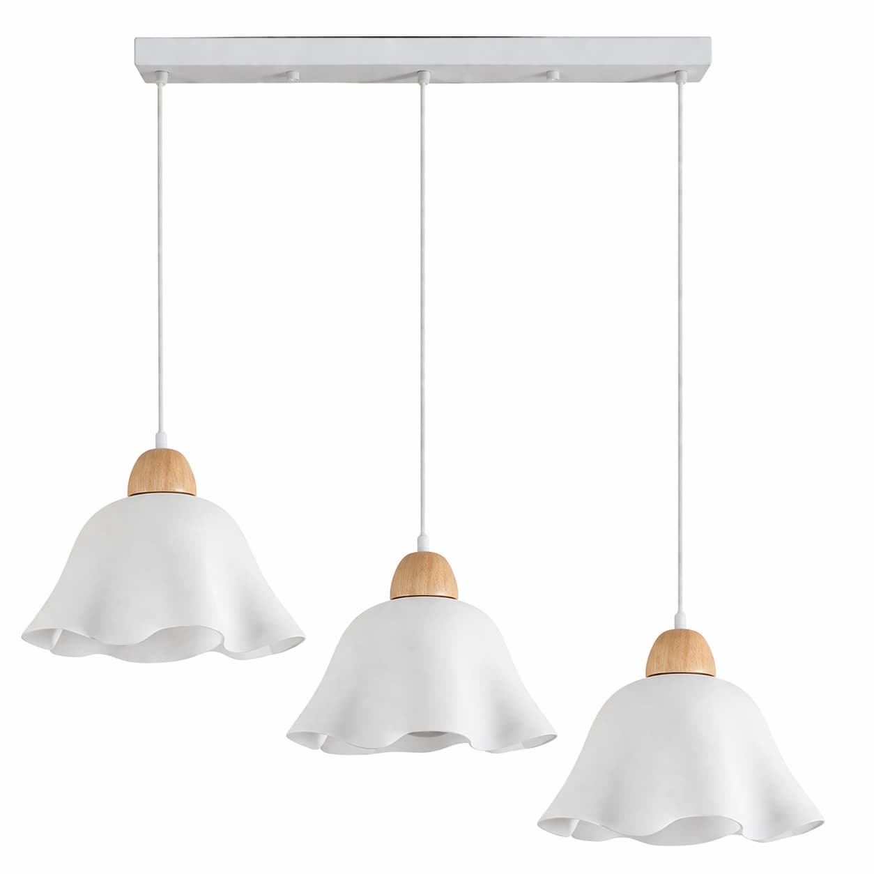 Suspension Nordique Verre Dépoli Bois 3 Lumières