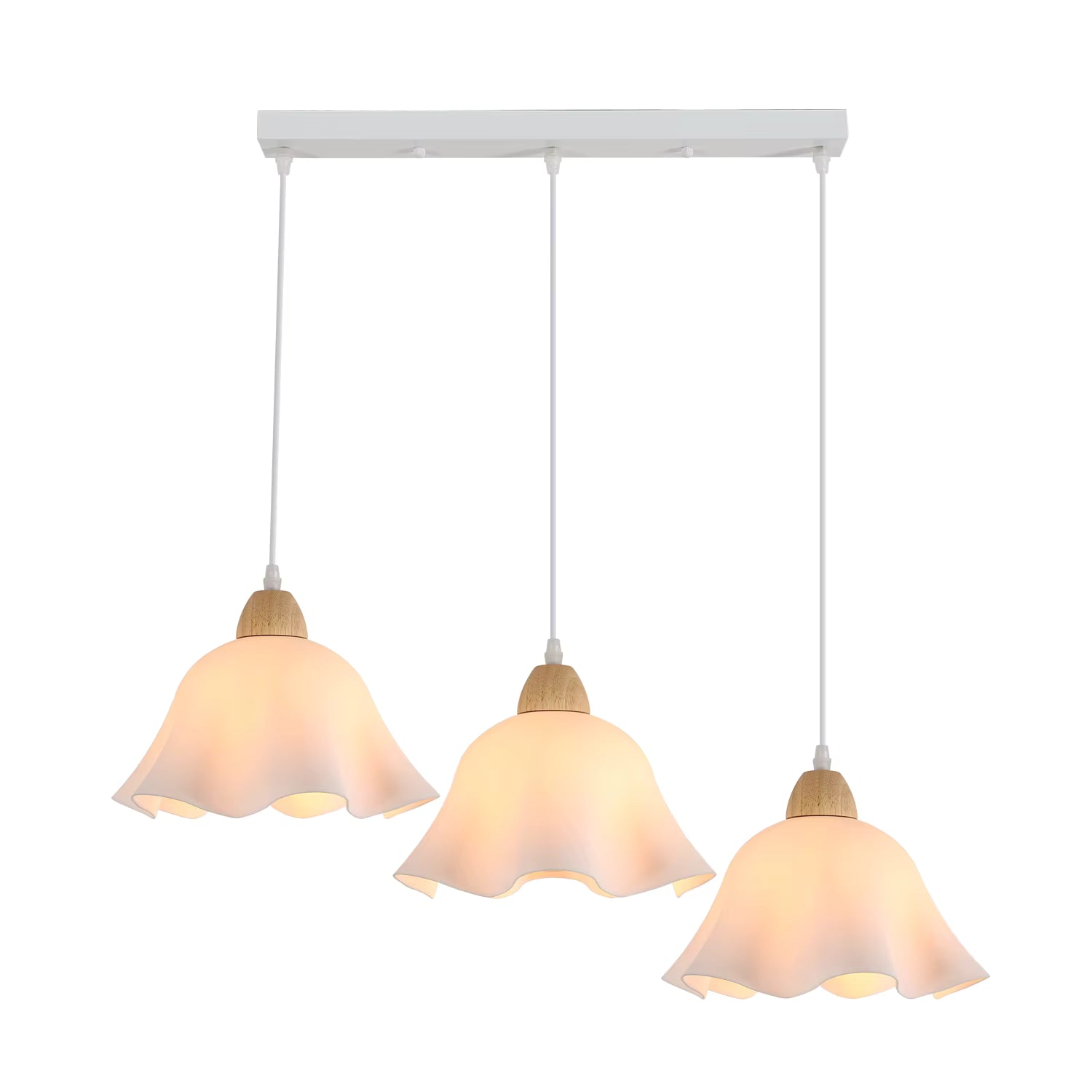 Suspension Nordique Verre Dépoli Bois 3 Lumières