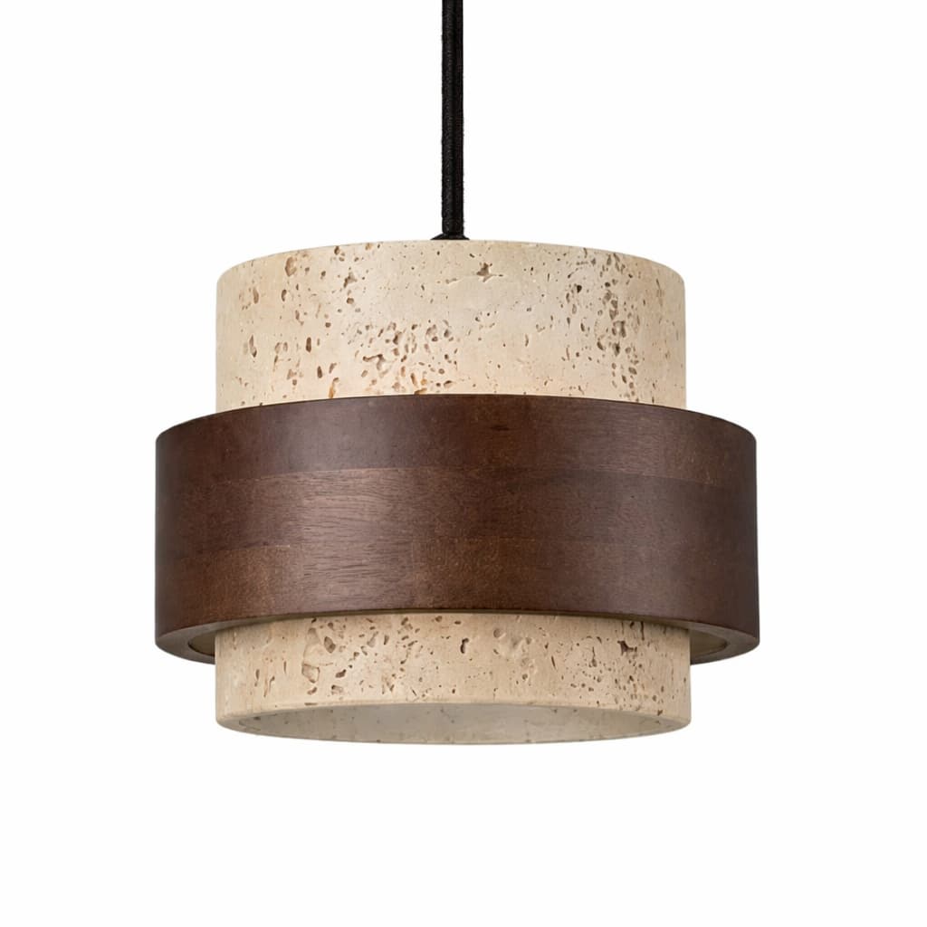 Suspension Pierre Et Bois Noyer LED Style Japonais