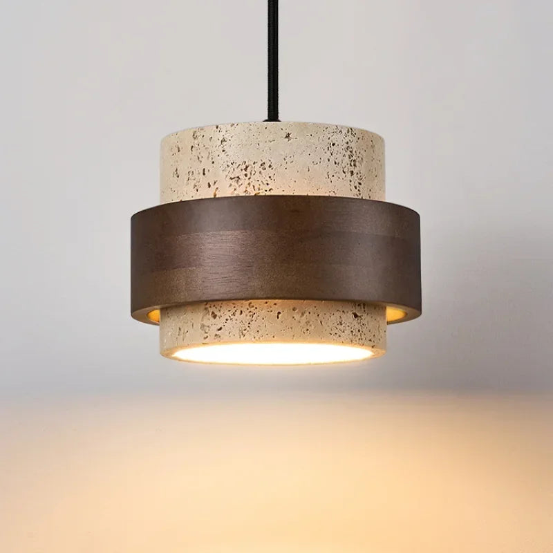 Suspension Pierre Et Bois Noyer LED Style Japonais
