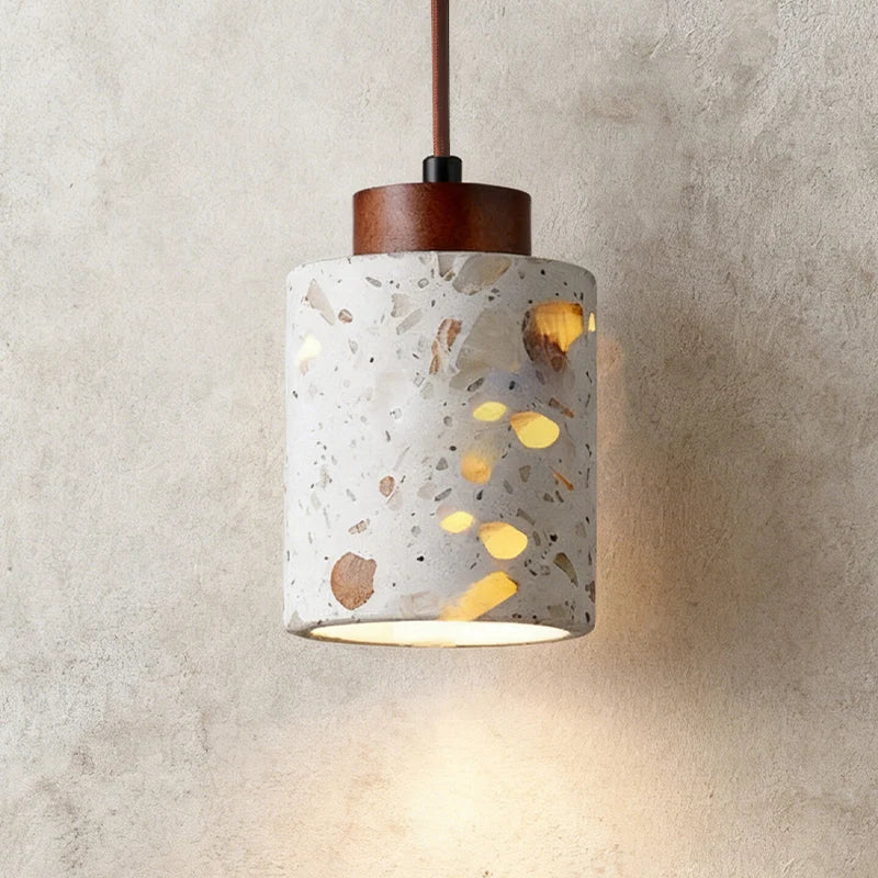 Suspension Pierre Translucide Noyer Style Zen E27