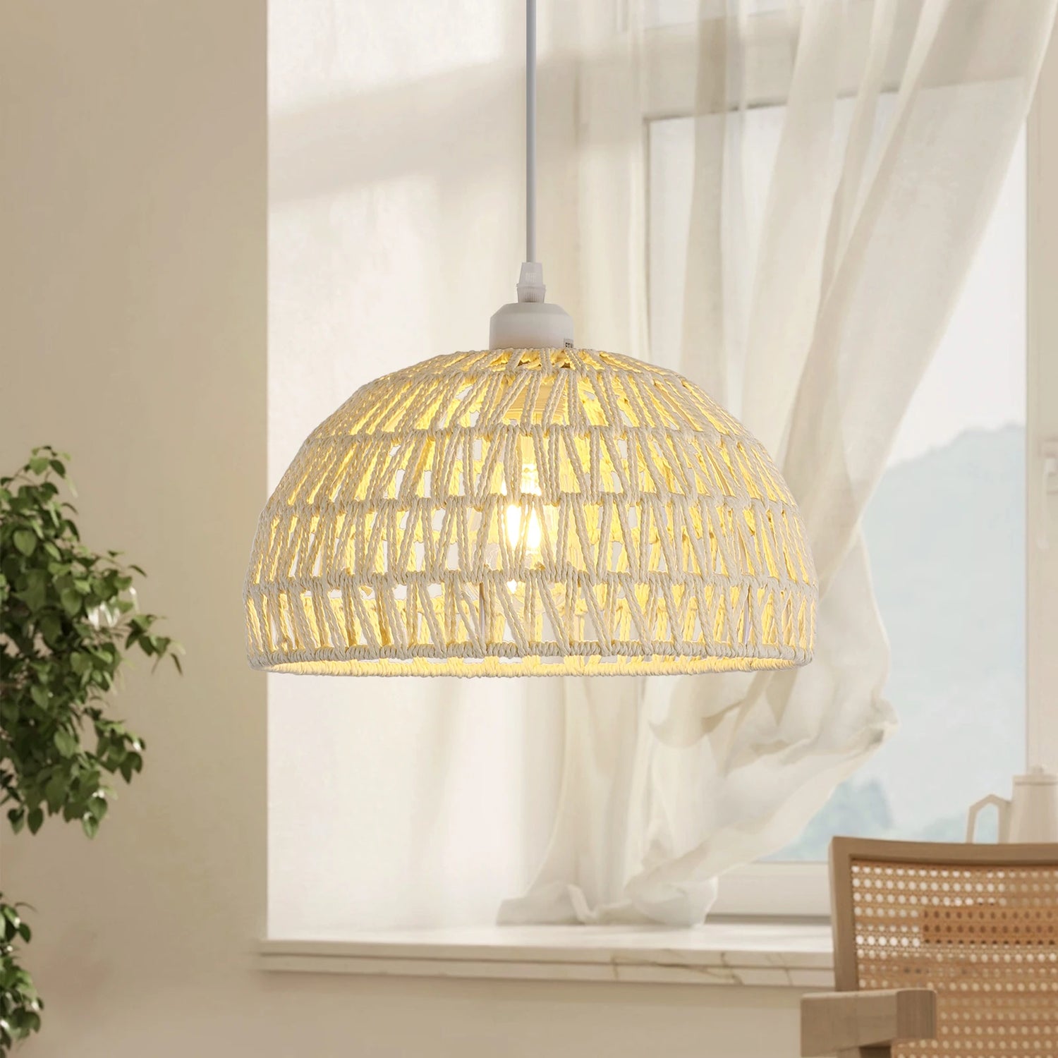 Suspension Rotin Bohème Blanc E27