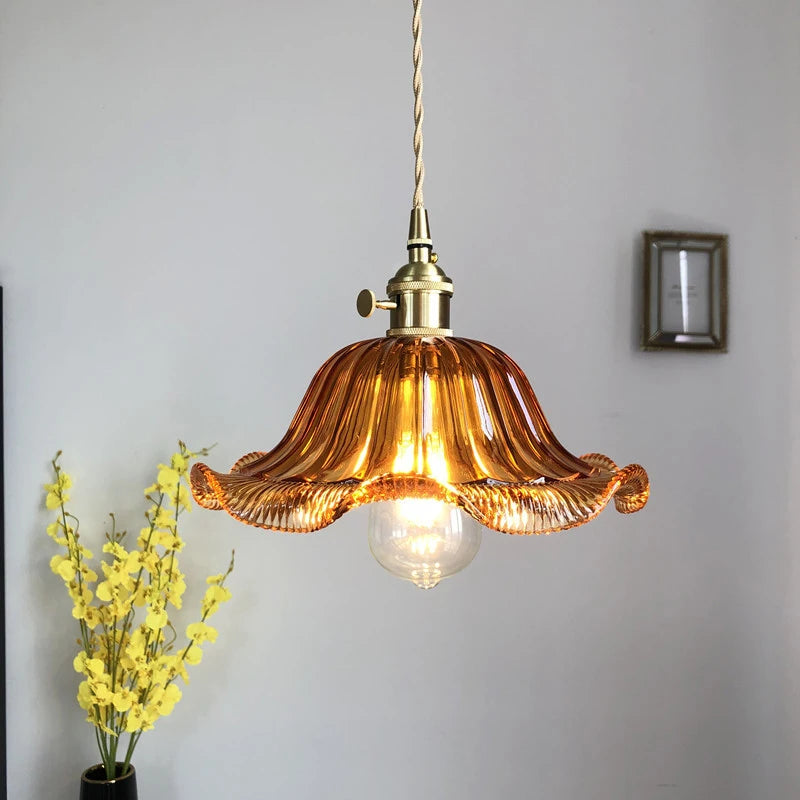 Suspension Verre Coloré Laiton Vintage E27