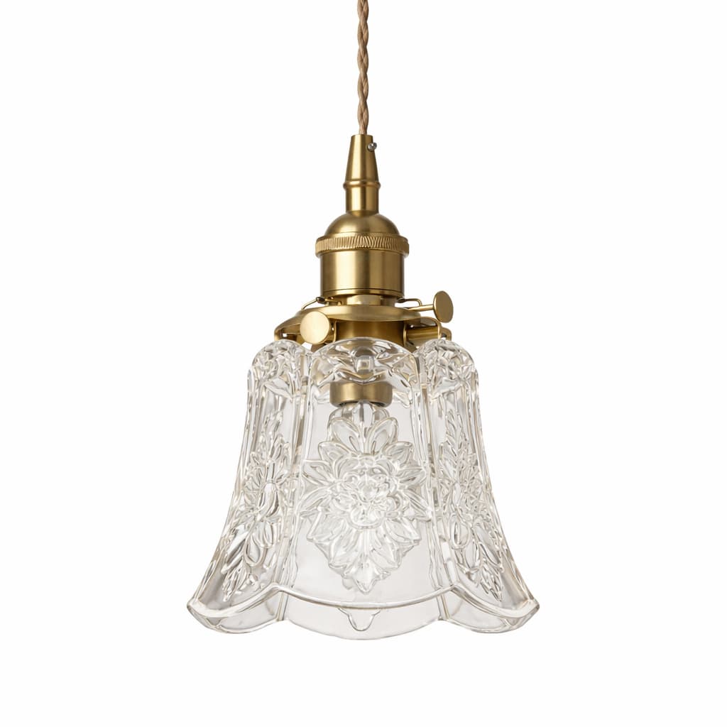 Suspension Verre Fleur Nordique Vintage E27
